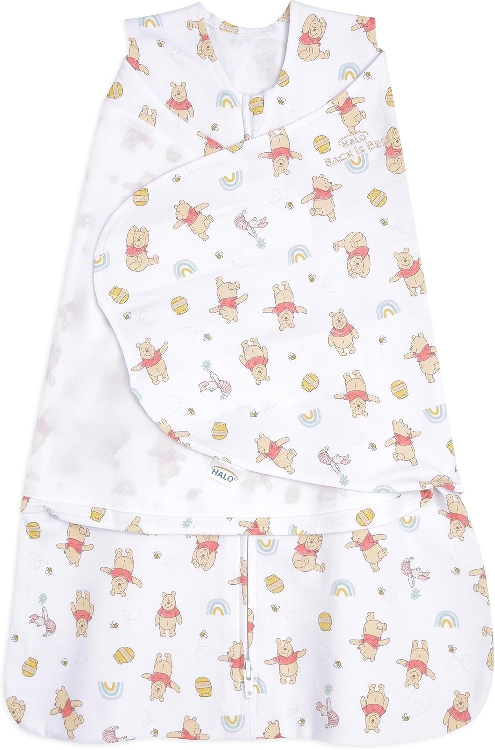 HALO Disney Baby 100% Cotton Sleepsack Swaddle, 3-Way Adjustable Wearable Blanket, TOG 1.5, Winnie Rainbows, Newborn, 0-3 Months