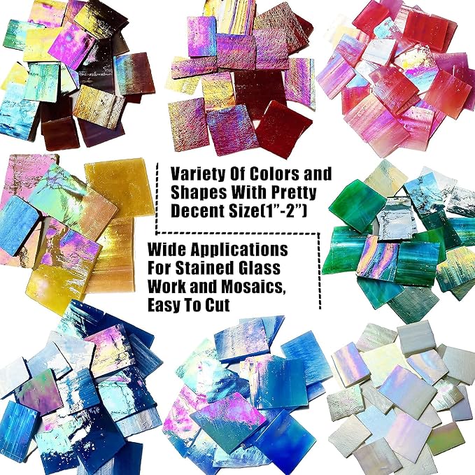 Iridescent Mosaic Glass Pieces Stained Glass Sheet Scraps