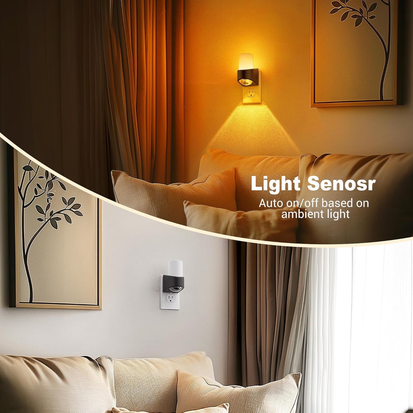 JandCase Amber Night Lights Plug into Wall, Decorative Night Light with Dusk to Dawn Sensor, Adjustable Brightness, Amber Nightlight Plug in for Kids, Bathroom, Hallway, Bedroom, Stairway