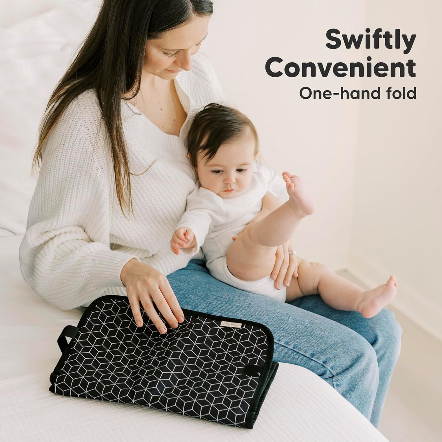 KeaBabies Portable Diaper Changing Pad, Easy Wipe Clean - Foldable Waterproof Baby Changing Mat for Diaper Bag, Compact, Lightweight, 25x13 Newborn, Infant, Baby Changer Travel Essential (Black Geo)