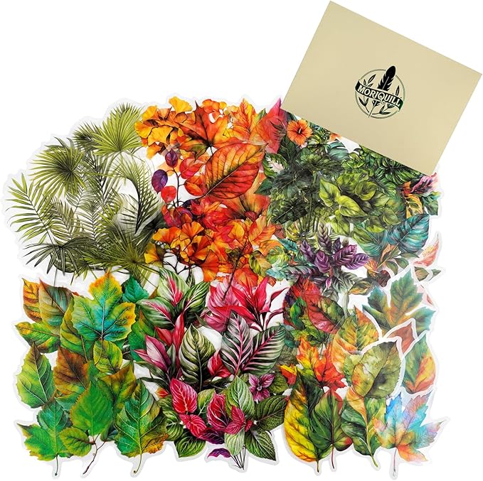 90PCS Leaf PET Stickers — Botanical Designs from Tropical Green to Autumn Maple