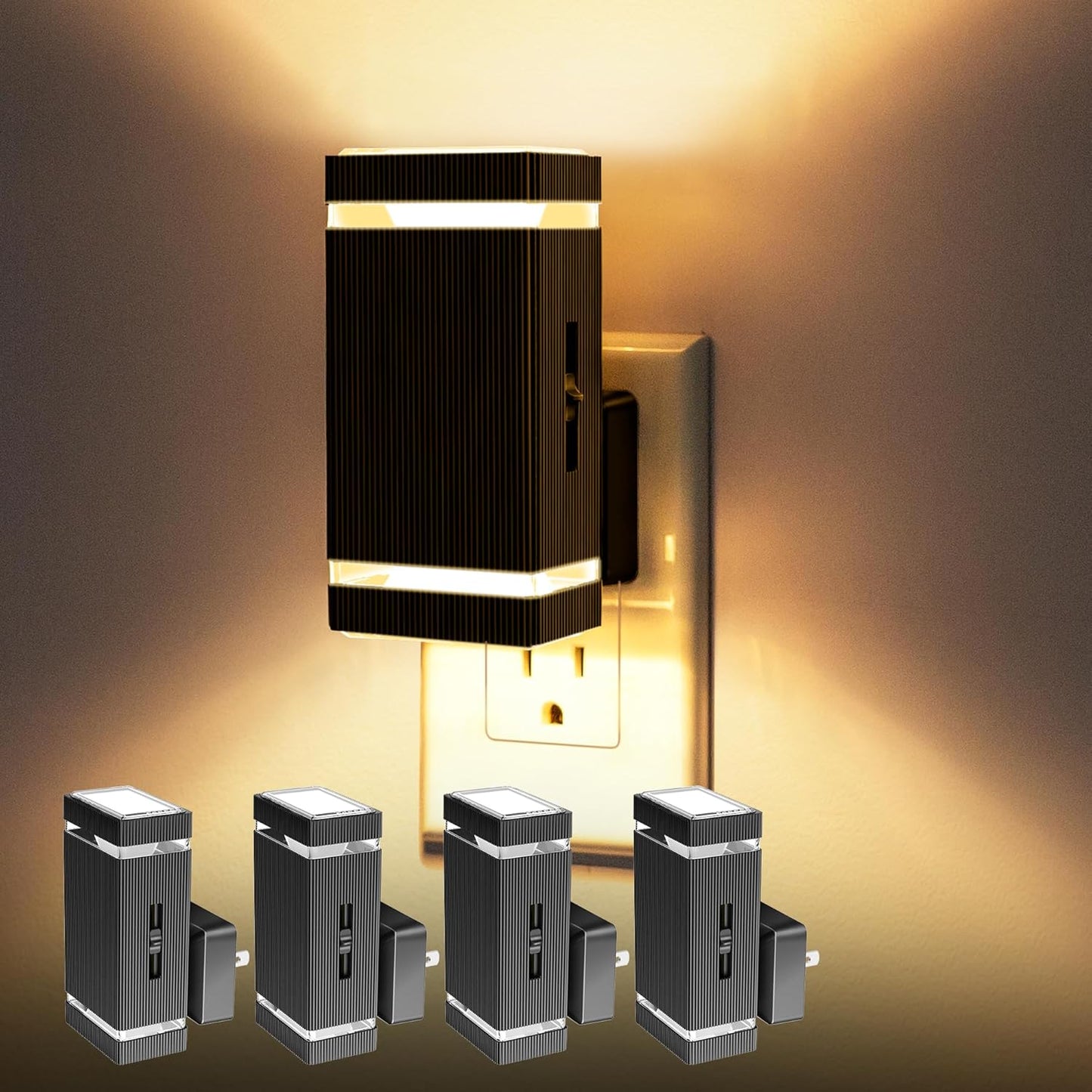 DORESshop Dimmable LED Night Light Plug in [4 Pack], Night Lights Plug into Wall with Dusk-to-Dawn Sensor, 0-100lm Bright Nightlights with Light Sensor for Adults, Hallway, Bedroom, Stairway