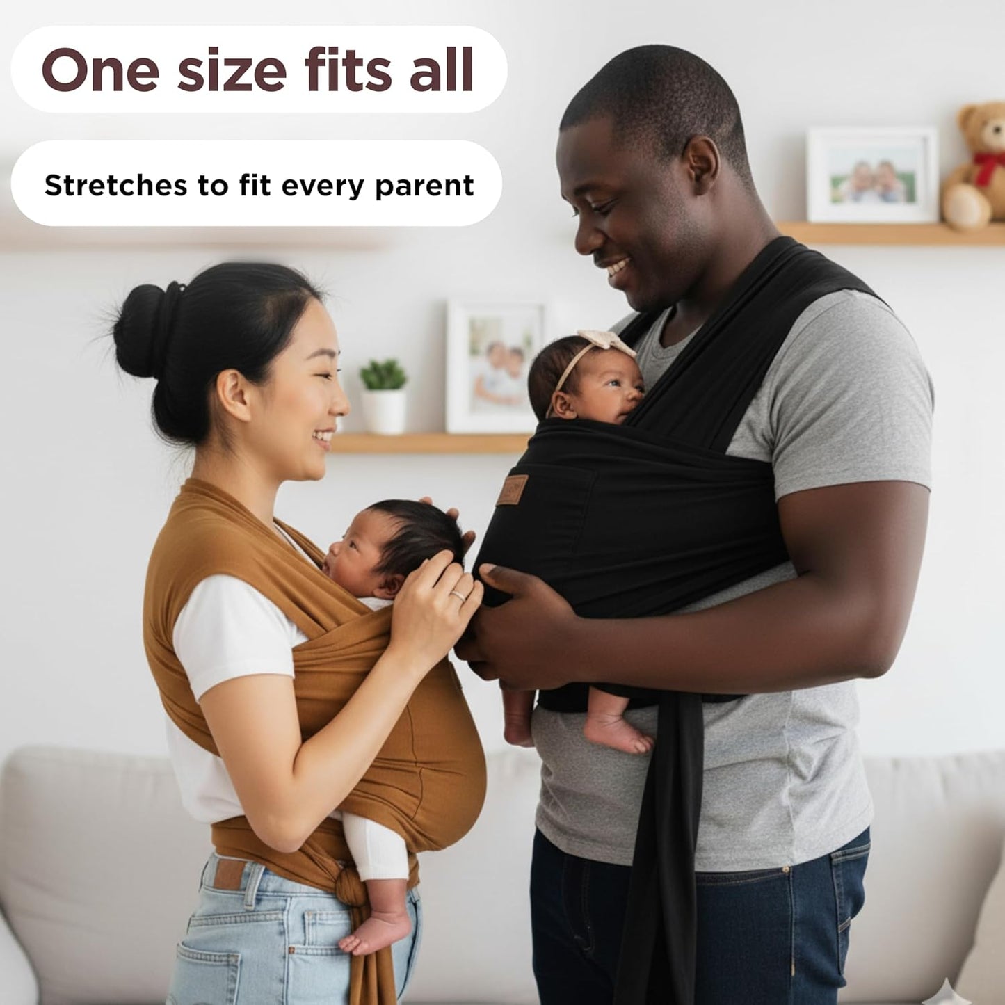 Baby Wrap Carrier - Premium Cotton Baby Carrier Wrap for Newborn to Toddler- Infant Carrier- Baby Holder One Size Fits All with Front Pocket (Black) by Max&so
