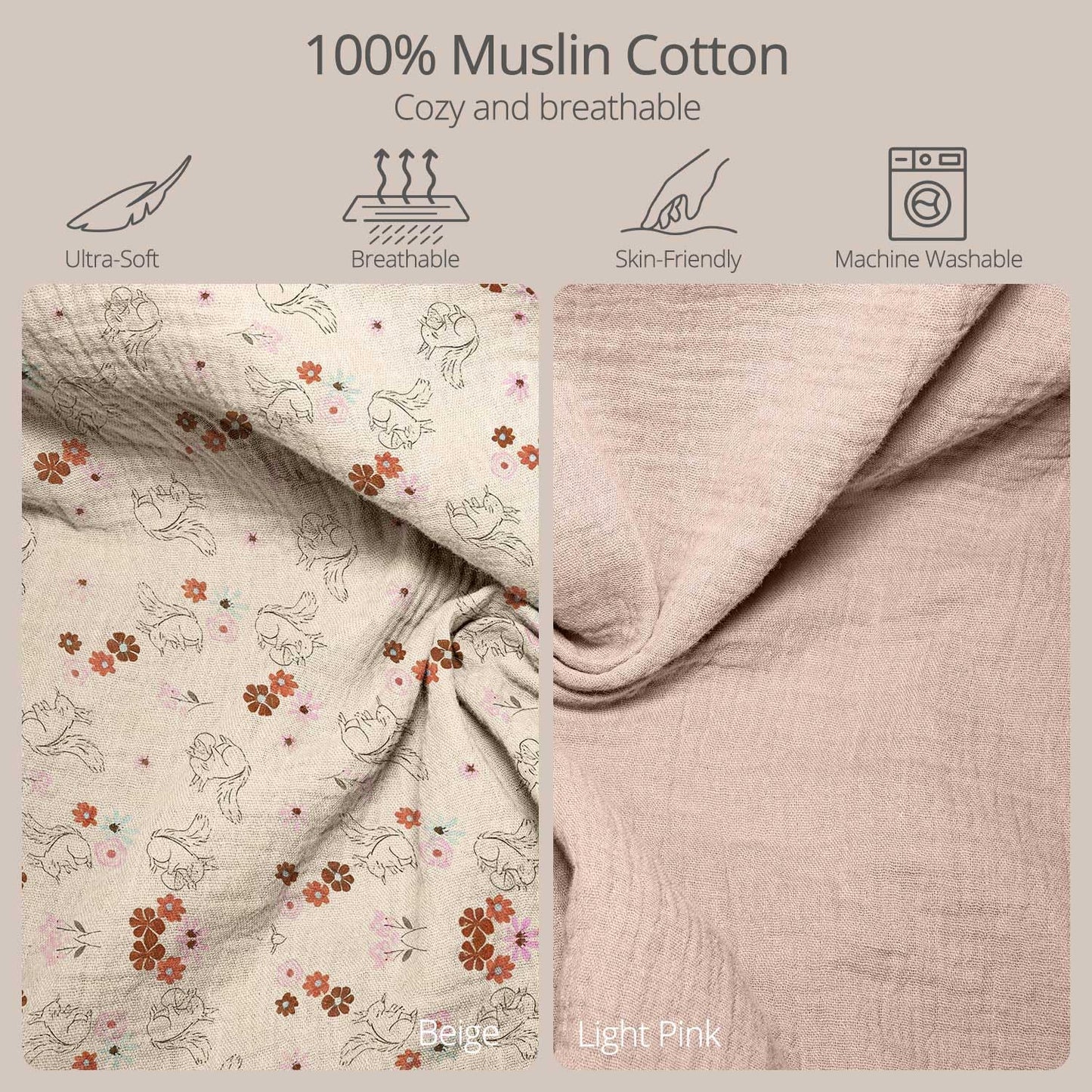 Muslin Baby Changing Pad, 2 Pack Muslin Soft Cotton Covers & Waterproof Lining Foam Diaper Changing Table Pad 32" x 16.6" Mat for Dressers