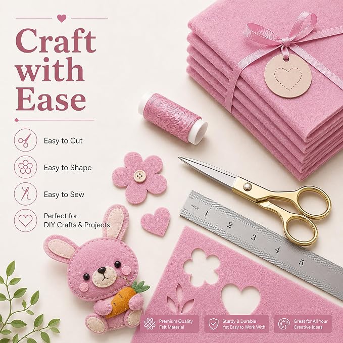 Dusty Pink Large Felt Fabric 36" x 36", 1mm Stiff Felt Sheet, Nonwoven Fabric