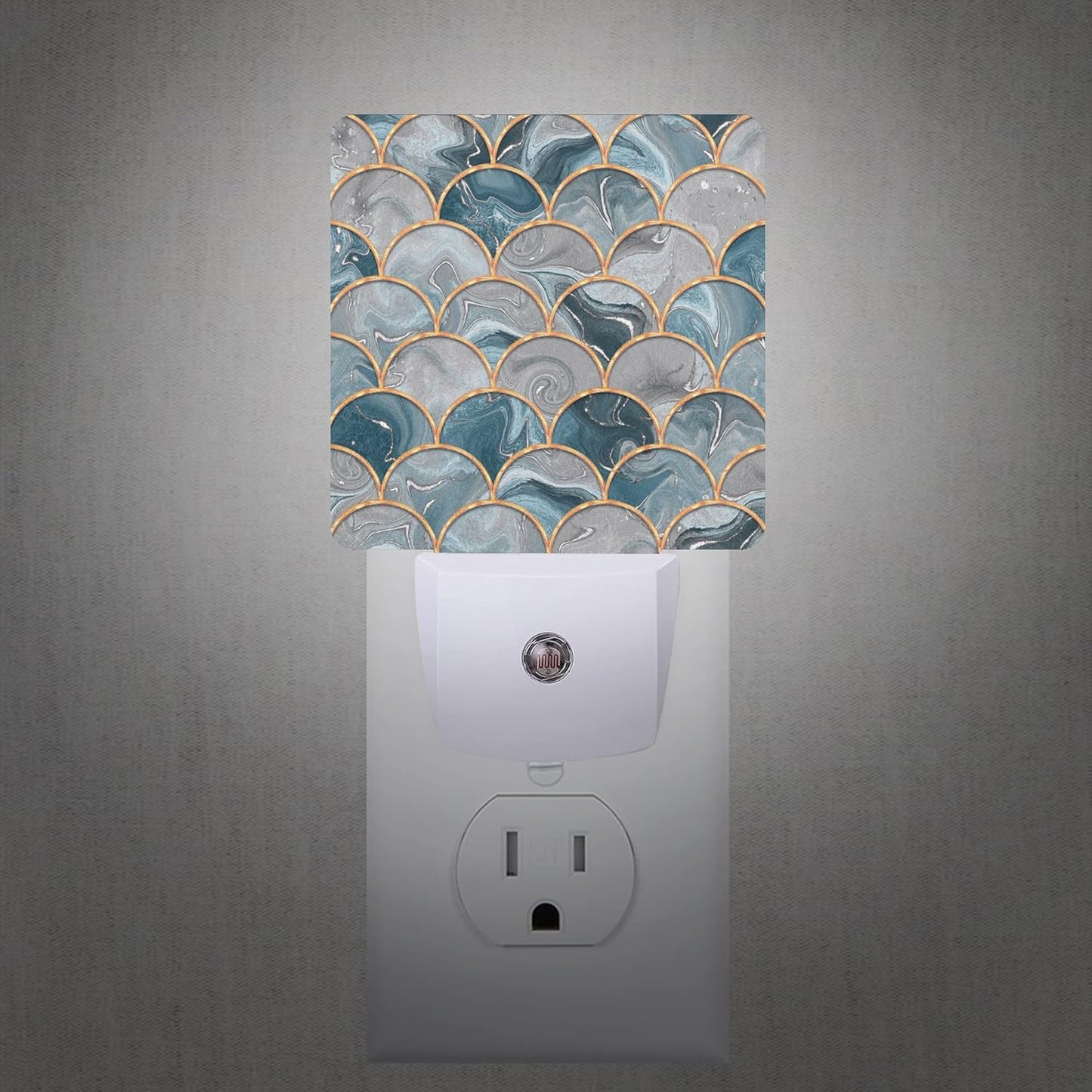 Mermaid Fish Scales Marble Night Light Plug-in LED Nightlights Auto Sensor Night Lamp Dusk-to-Dawn Lamp Home Decor for Nursery Children Girls Boys