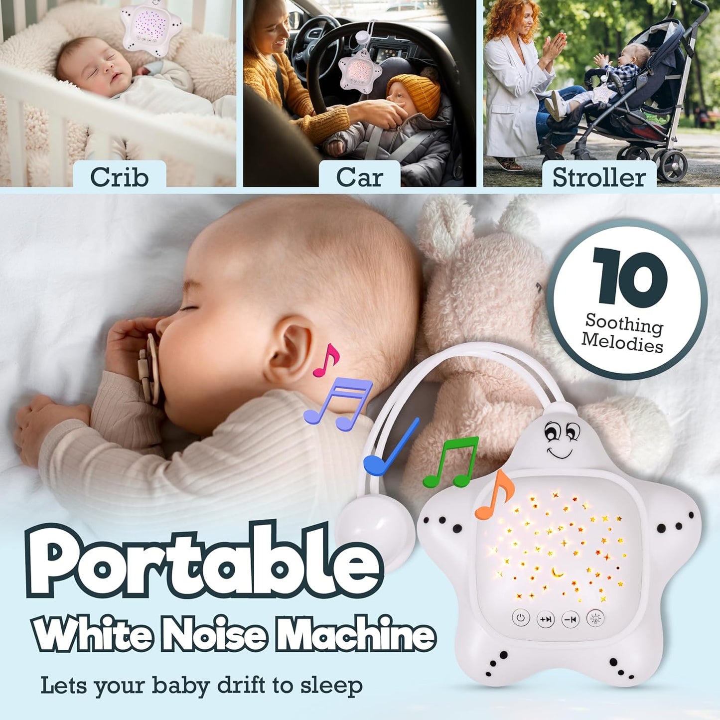 Baby Crib Tent - Toddler Bed Tent w/White Noise Machine, Wide Zipper Opening - Easy Setup Crib Cover w/Glow in The Dark Stickers & Custom Multi Color Light, Breathable Mesh Cribs Net (Gray)