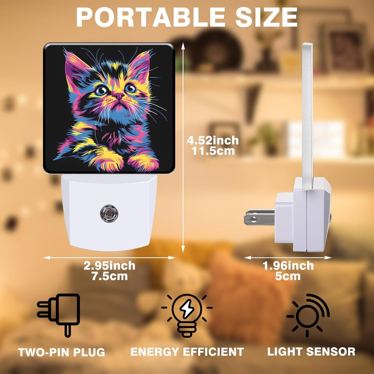 Night Light Colorful Cute Cat Night Lights Plug into Wall Smart Dusk to Dawn Sensor 0.5W Energy Efficient Led Lamp for Men Women Bedroom Bathroom Hallway Stairway Decor