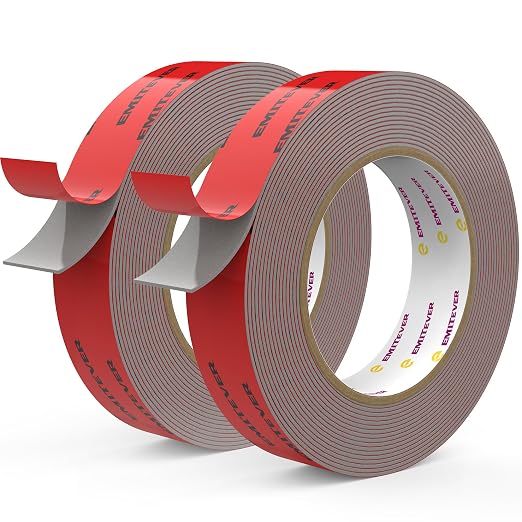 EMITEVER Heavy Duty Double Sided Tape 2 Rolls, 1 Inch x 16.4FT Acrylic Foam