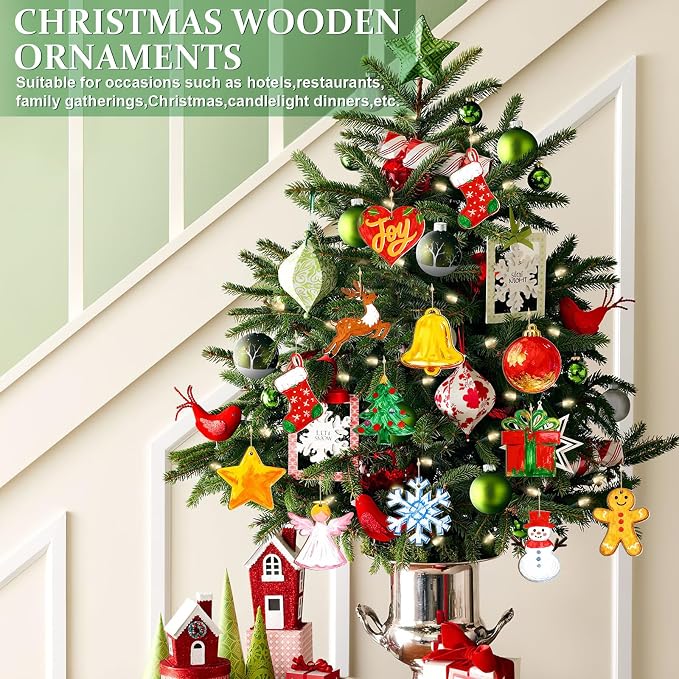 36PCS Wooden Christmas Ornaments to Paint, 12 Styles DIY Blank Unfinished Wood
