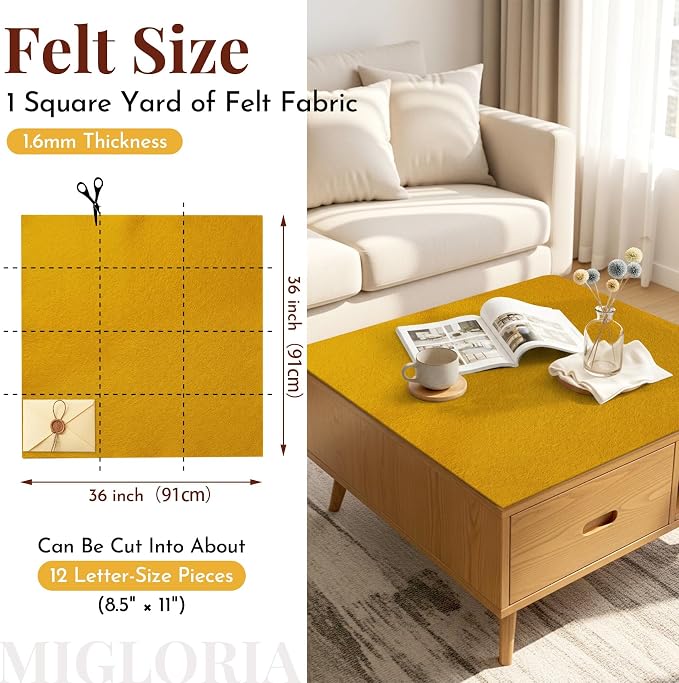 Large Felt Fabric Sheet 36 x 36 Inch, 1.6mm Thick | Soft nonwoven felt