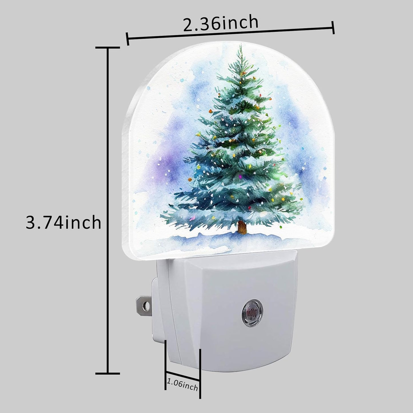 Watercolor Christmas Tree Night Light for Kids, LED Night Light Plug into Wall with Dusk to Dawn Sensor for Girls Boys Women Men Room Decor, Hallway, Kitchen, Bathroom, Nursery, Stairs