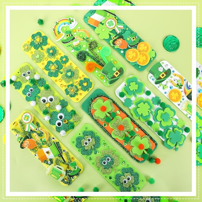 JULBEAR 36 Sets St Patricks Day Bookmark Craft Kits Foam Shamrock Arts | Blank