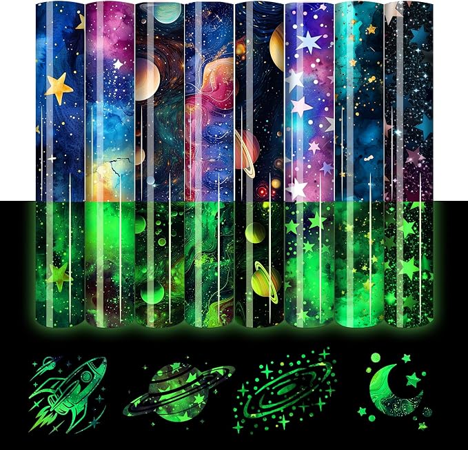 HTVSTD Dark Space HTV Heat Transfer Vinyl 8Sheets 12×10in Iron on Vinyl | Glow