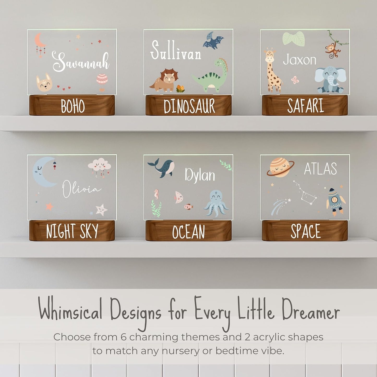 Personalized Space Baby Night Light for Kids | Custom Name Space Nursery Decor | Cute 7-Color Plug-in LED Rectangular Nightlight | Custom Baby Shower Gifts for Newborns, Toddlers, Girls, Boys 2-10