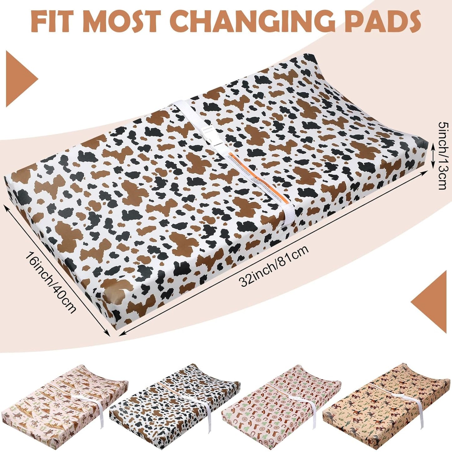 4 Pcs Western Stretchy Baby Changing Pad Covers for Boys and Girls Soft Diaper Changing Table Pad Cover Breathable Comfy Newborn Baby Cradle Sheets Bedding Nursery 32 x 16 x 5 Inch