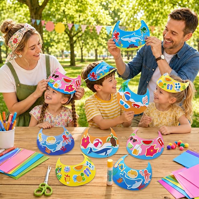 24Pcs EVA Foam Visor Summer Crafts Sun Hat Crafts Kits DIY Beach Sun Visor Hat