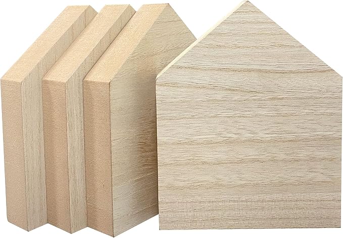 6 Inch 4 Pieces Unfinished Wooden House Shaped Blocks