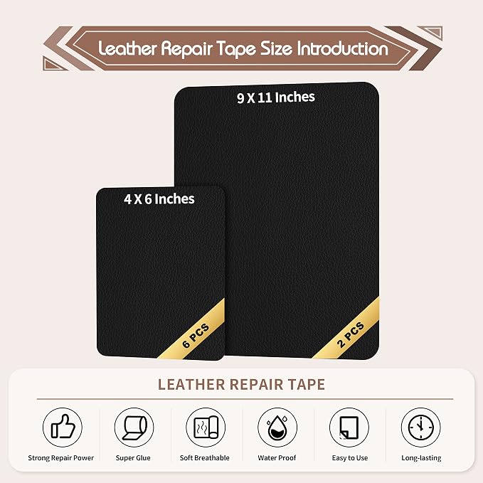KING MOUNTAIN Leather Repair Patch, 2 Packs 9 x 11 Inches self Adhesive Leather