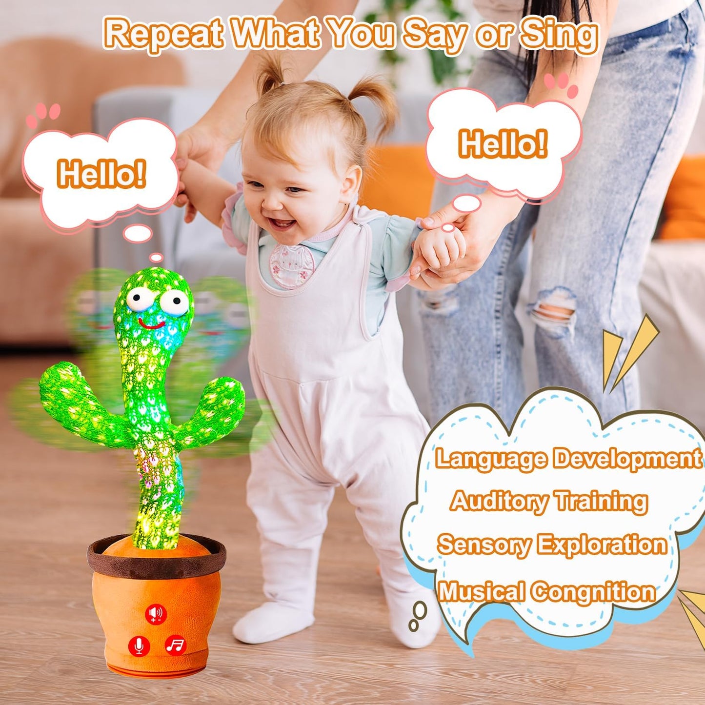 Volume Adjustable Dancing Talking Cactus Toy, Interactive Baby Toys Mimicking Singing Repeating, Kids Baby Toys Gifts for Boys Girls, Xmas Gifts for Grandkids, Stocking Stuffers for Kids