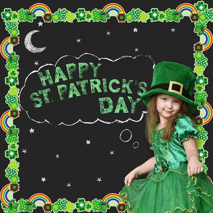 FYSUIMU 65.6 Ft St. Patrick's Day Bulletin Board Borders Green Shamrock Clover