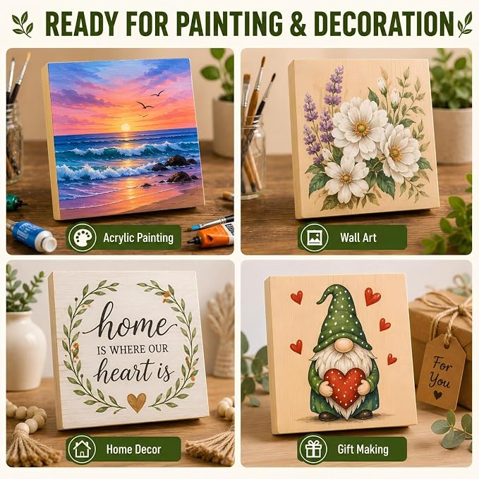 Unfinished Wood Blocks for Crafting, 4 Pack 6 x 6 x 1 Inch Solid Pine Wood