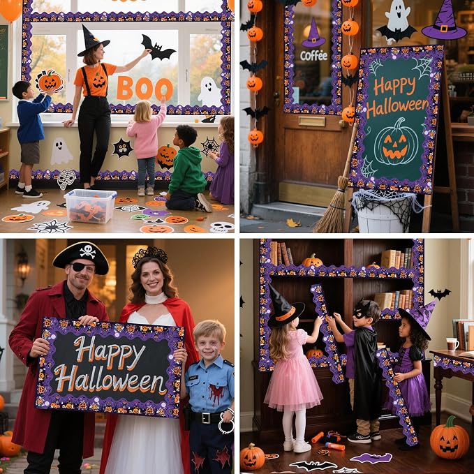 69Ft Halloween Bulletin Board Border Bat Ghost Pumpkin Cat Cobweb Funny