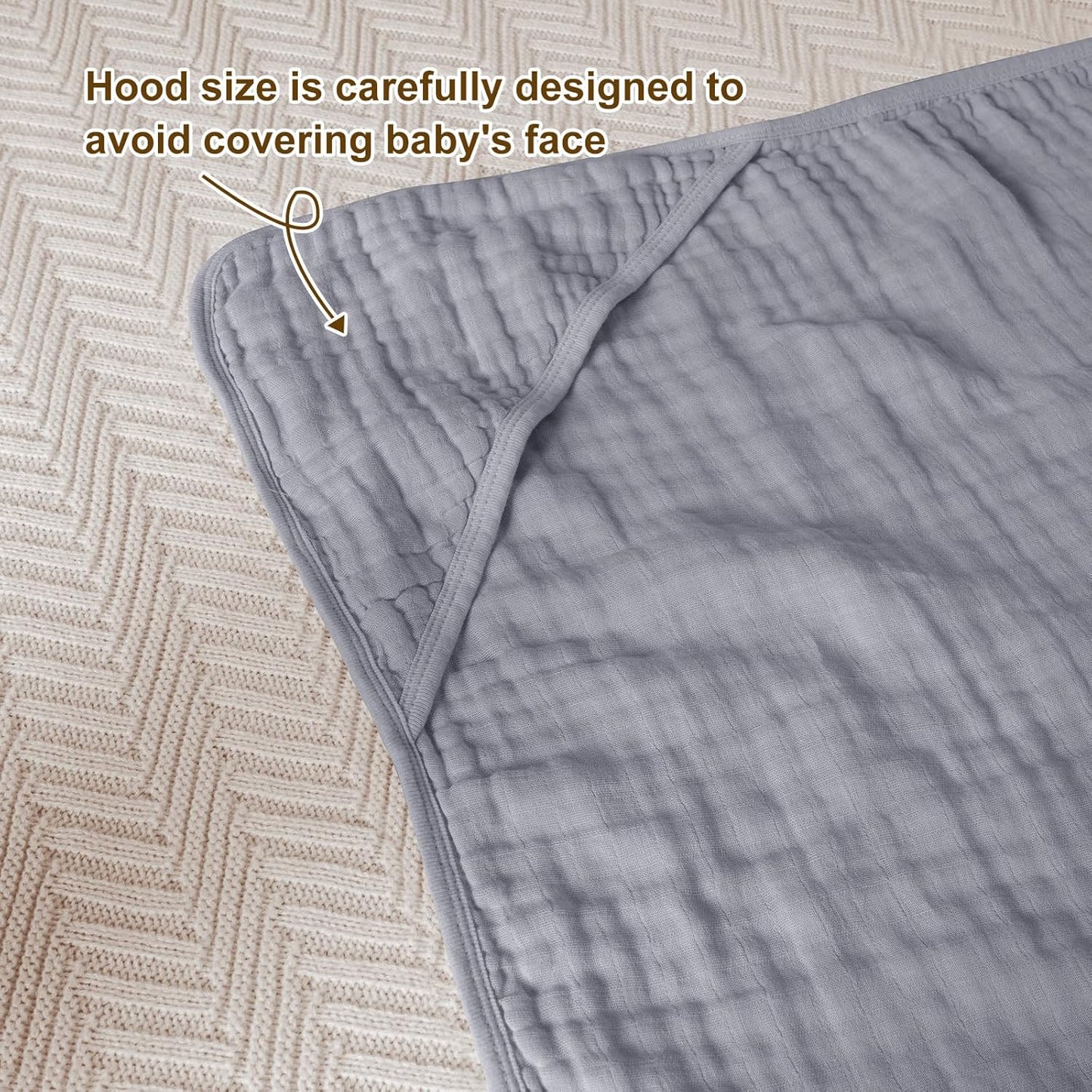 david's kids 2 Pack Hooded Baby Towels, 100% Muslin Cotton 6-Layer Ultra Soft Breathable Absorbent Baby Bath Towels for Infant and Toddler, Newborn Essentials, Large 32x32Inch, White & Grey