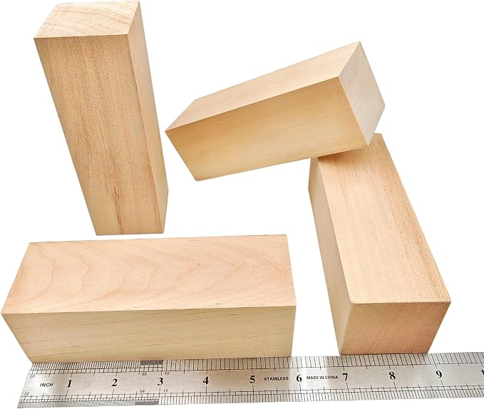 4Pcs Unfinished Basswood Blocks-2x2x6 Inch Rectangular Linden Wood Blocks