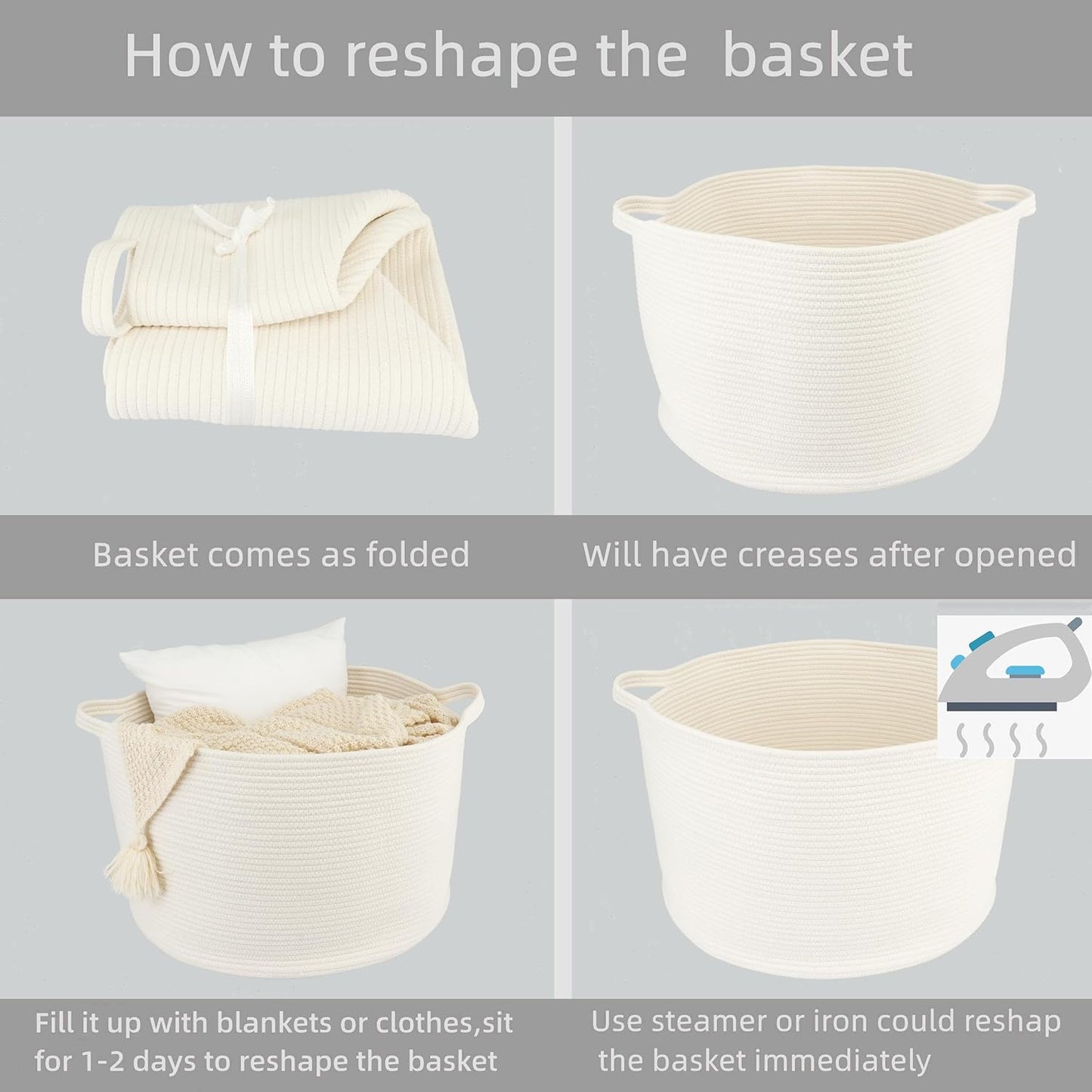 Large Cotton Rope Basket Blankets Basket Living Room 22"x14" Toy Basket for Kids and Dogs Rope Storage Basket for Nursery Woven Laundry Basket for Clothes Towels Baby Toy Storage round white