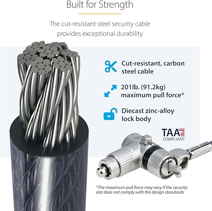 StarTech.com 25-Pack Universal Laptop Lock 6.6ft (2m), Master Keyed Security Cable, Compatible with Noble Wedge/Nano/K-Slot; TAA