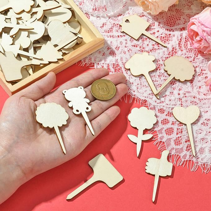 60 pcs 12 Styles Forest Theme Unfinished Wood Cutout Charms Butterfly Heart