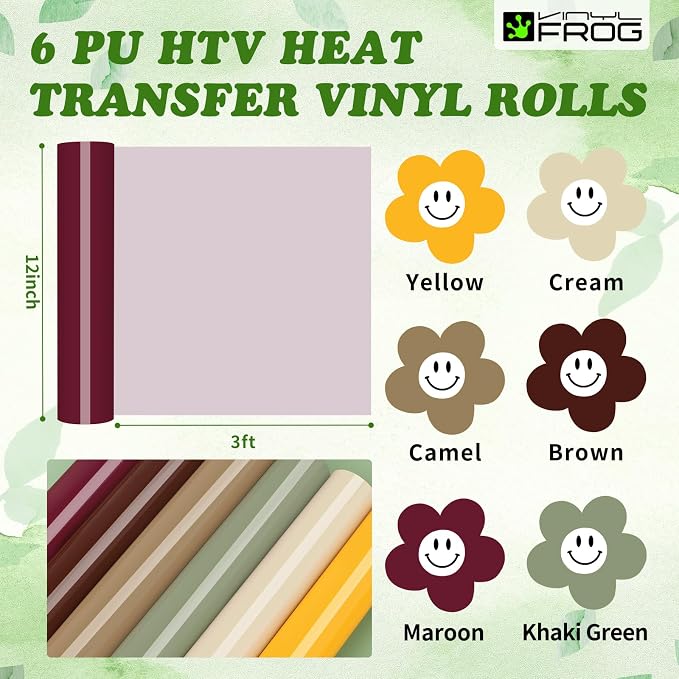 VINYL FROG HTV Vinyl Bundle 6 Pack 12"x3ft Heat Transfer Vinyl