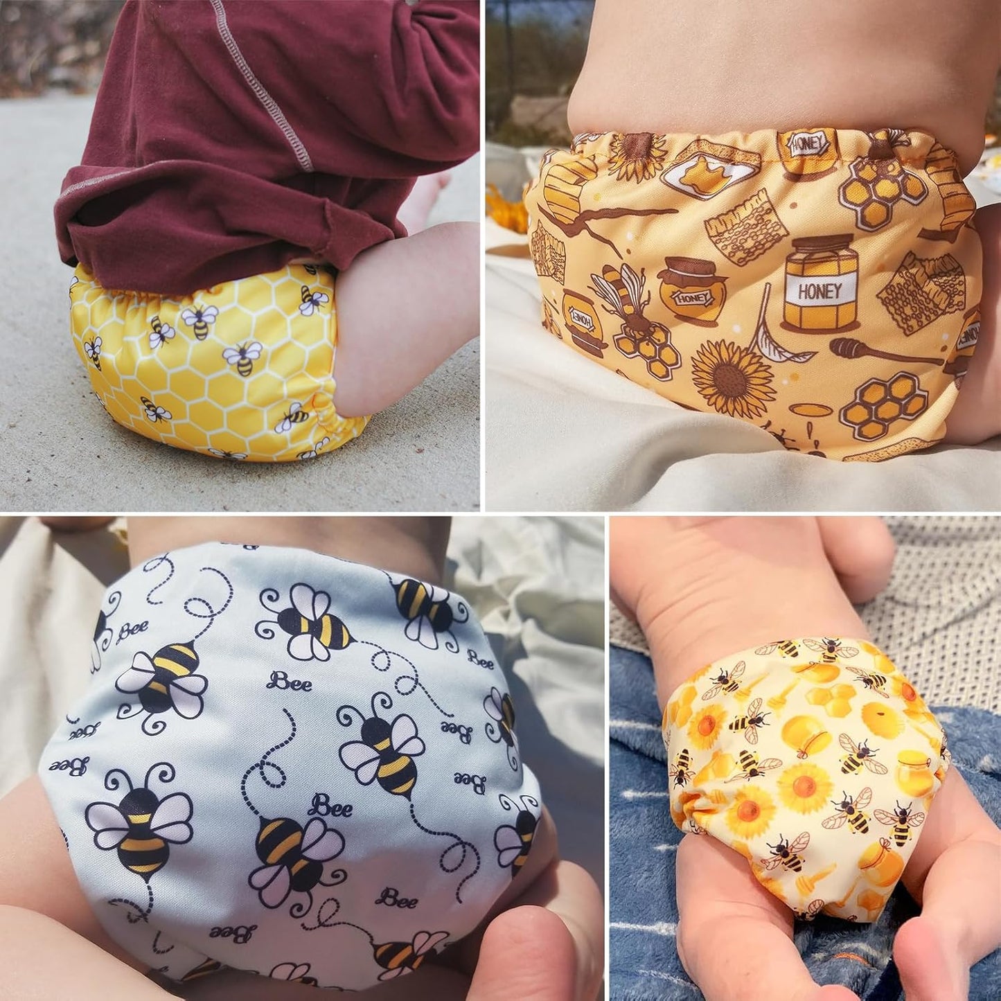 Mama Koala 3.0 Pocket Cloth Diapers for Babies with Suede Lining, 6 Pack with 6 4-Layer Natural Cloth Diaper Inserts - Reusable and Washable Pocket Diapers (S-Hardworking Bees)