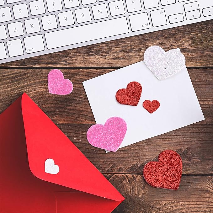Coopay 300Pcs Foam Stickers Glitter Hearts Foam Stickers Self Adhesive Heart