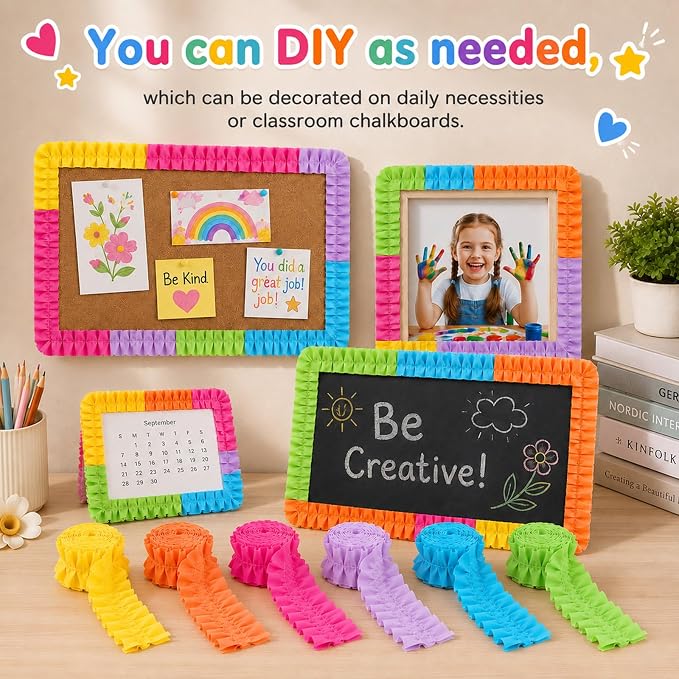 6 Rolls 40 Ft Ruffled Bulletin Board Borders Back to School Classroom Decor
