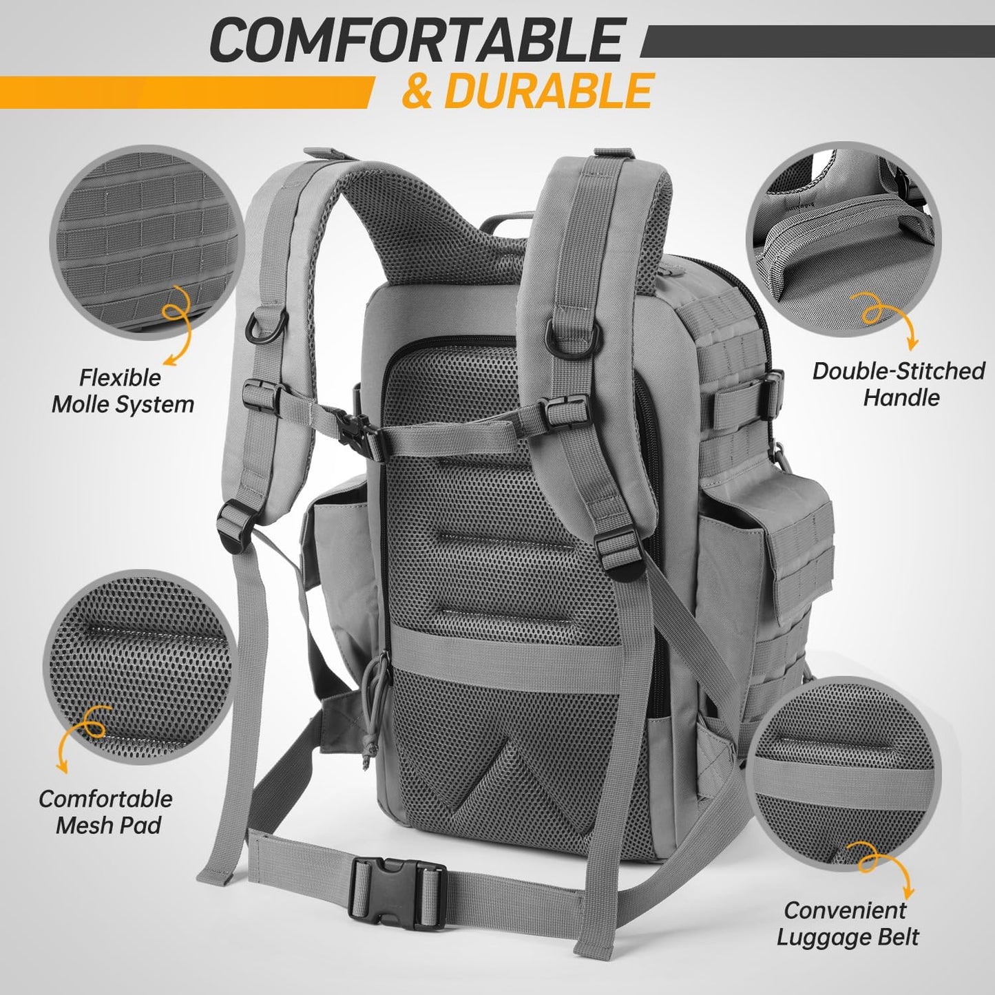 SHARKMOUTH Baby Diaper Bag for Dad - Military Diaper Backpack with Patches for Outdoor Hiking Travel Camping Park - Baby Shower Gifts Gray