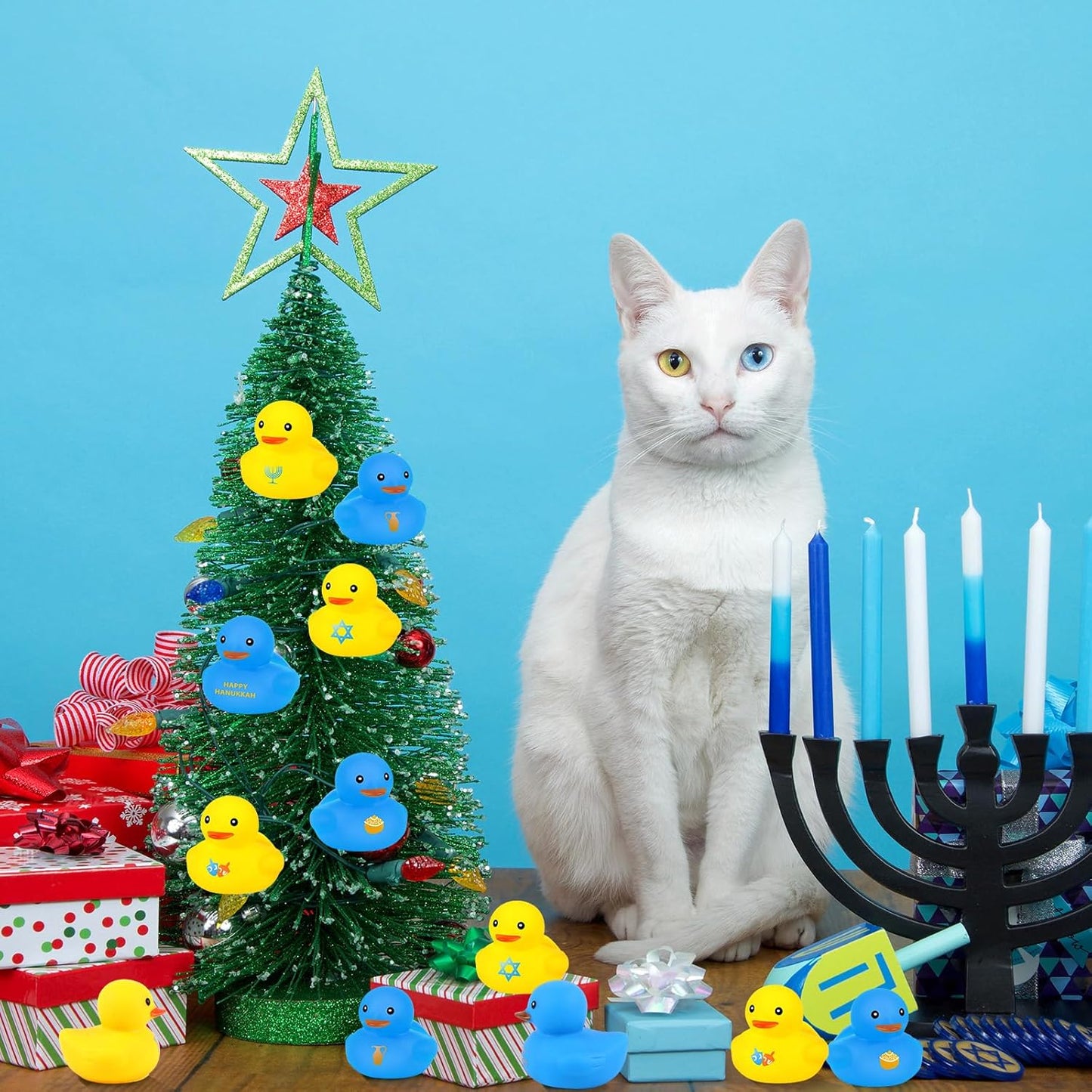 Deekin 48 Pcs Hanukkah Rubber Ducks Squeaky and Floating Rubber Ducks Dreidel Menorah Bathtub Hanukkah Decorations for Party Supplies Favors Holidays Birthday Gifts (Cute)