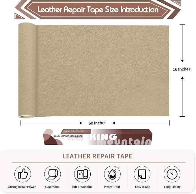 KING MOUNTAIN Leather Repair Patch, 16 x 60 Inches self Adhesive Leather Repair