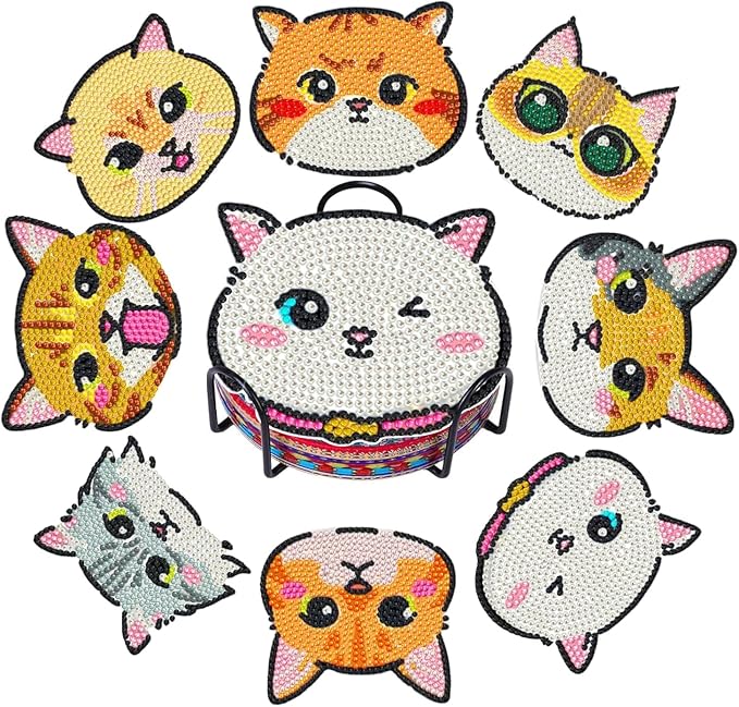 EWJRNSF 8 PCS Diamond Art Coasters Kit, Small Diamond Painting Coasters