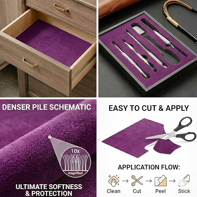 Dark Purple Large Size Self Adhesive Soft Velvet Drawer Liner DIY Fabric Felt