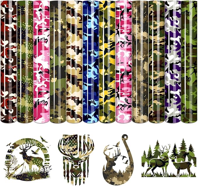 Tintnut Multi-Color Camo Heat Transfer Vinyl, easy cut & weed, stretch washable