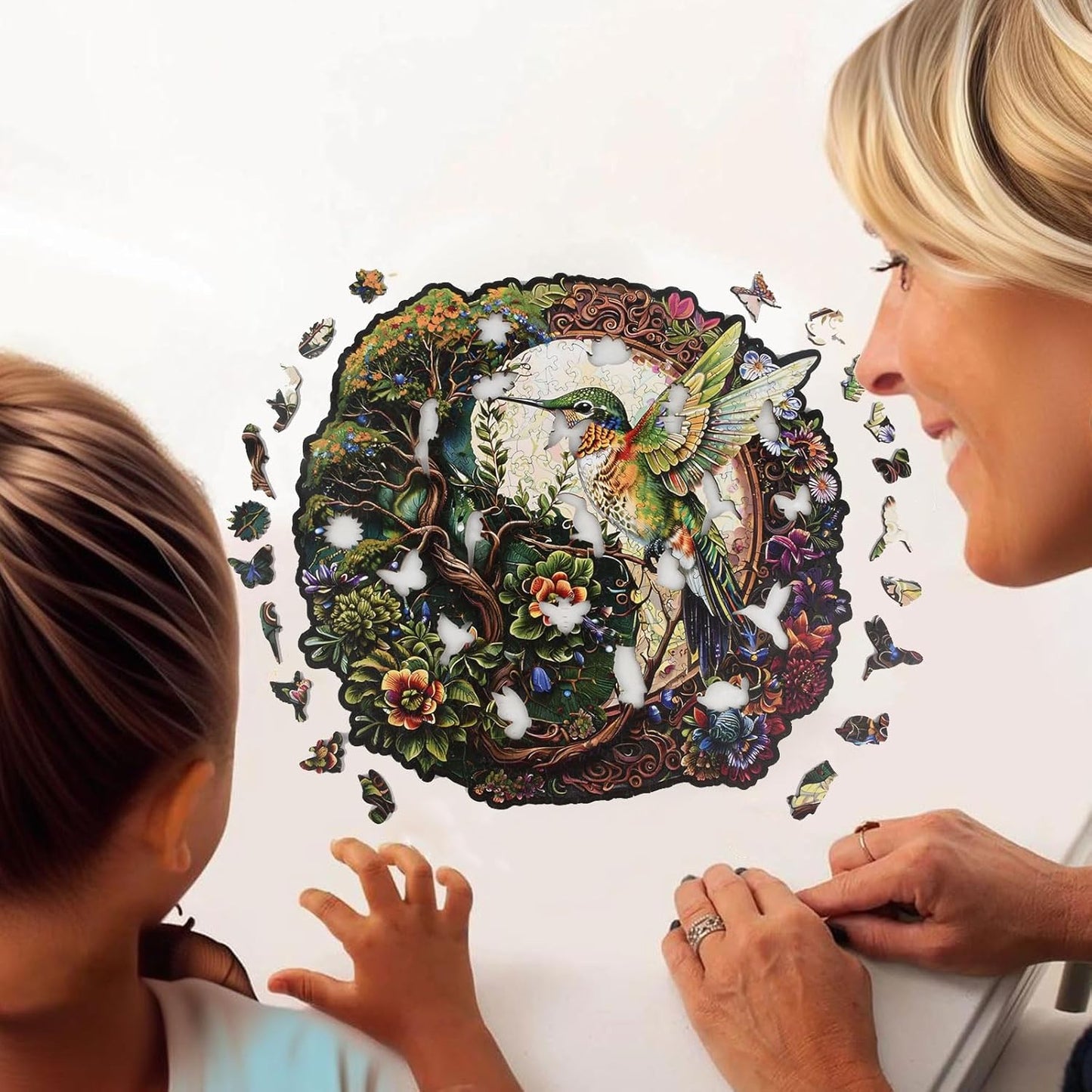 Wooden Jigsaw Puzzle for Adults - Hummingbird Tai Chi Unique Animal Shaped, 13.3x12.9in, 300 Pieces, Zen Art, Challenging and Fun Gift