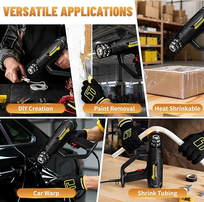 TECKWRAP Heat Gun 2000W with LCD Display, Adjustable Hot Air Gun for Vinyl Wrap, Shrink Wrap, Paint Removal & DIY Crafts (122–1202°F)