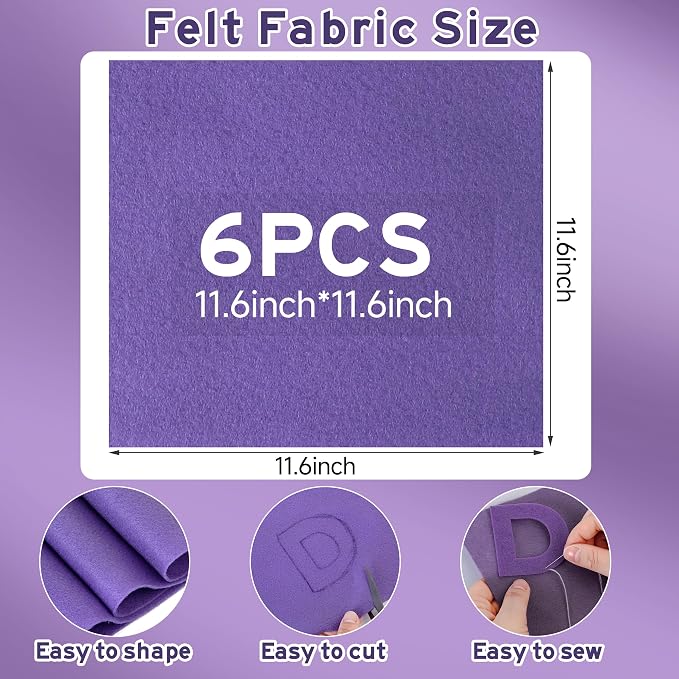 HaoFeiJH 6 Pcs Soft Purple Felt Fabric Sheets