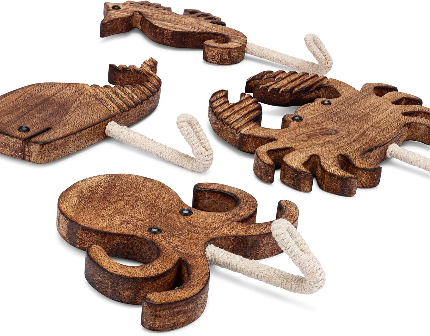 Crane Baby Sea Life Wooden Wall Hooks, Set of 4 Wood Wall Hooks, Ocean Nursery Decor, Wood Towel Hook, Kids Towel Hooks, Kids Coat Hooks, Kids Wall Hooks, Handmade Wooden Nursery Décor