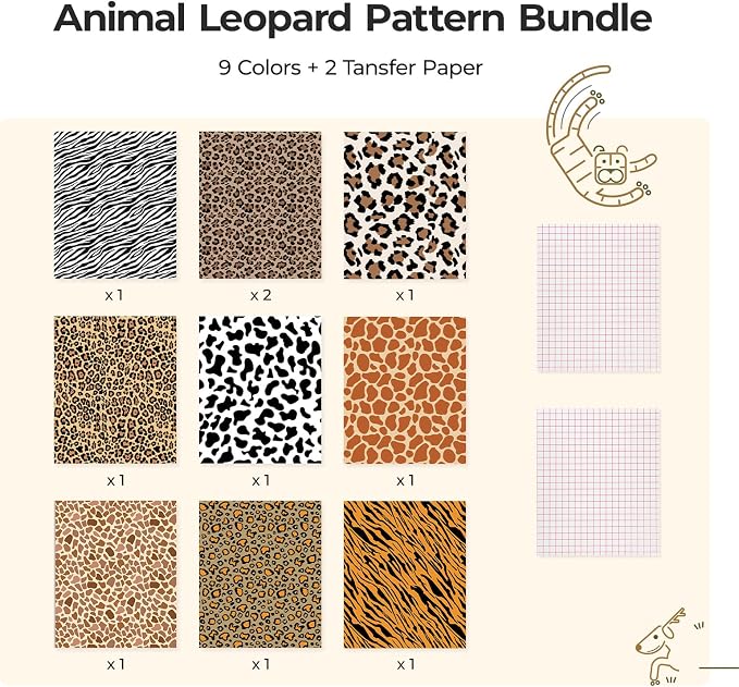 HTVRONT Leopard Permanent Vinyl 10 Pack Compatible