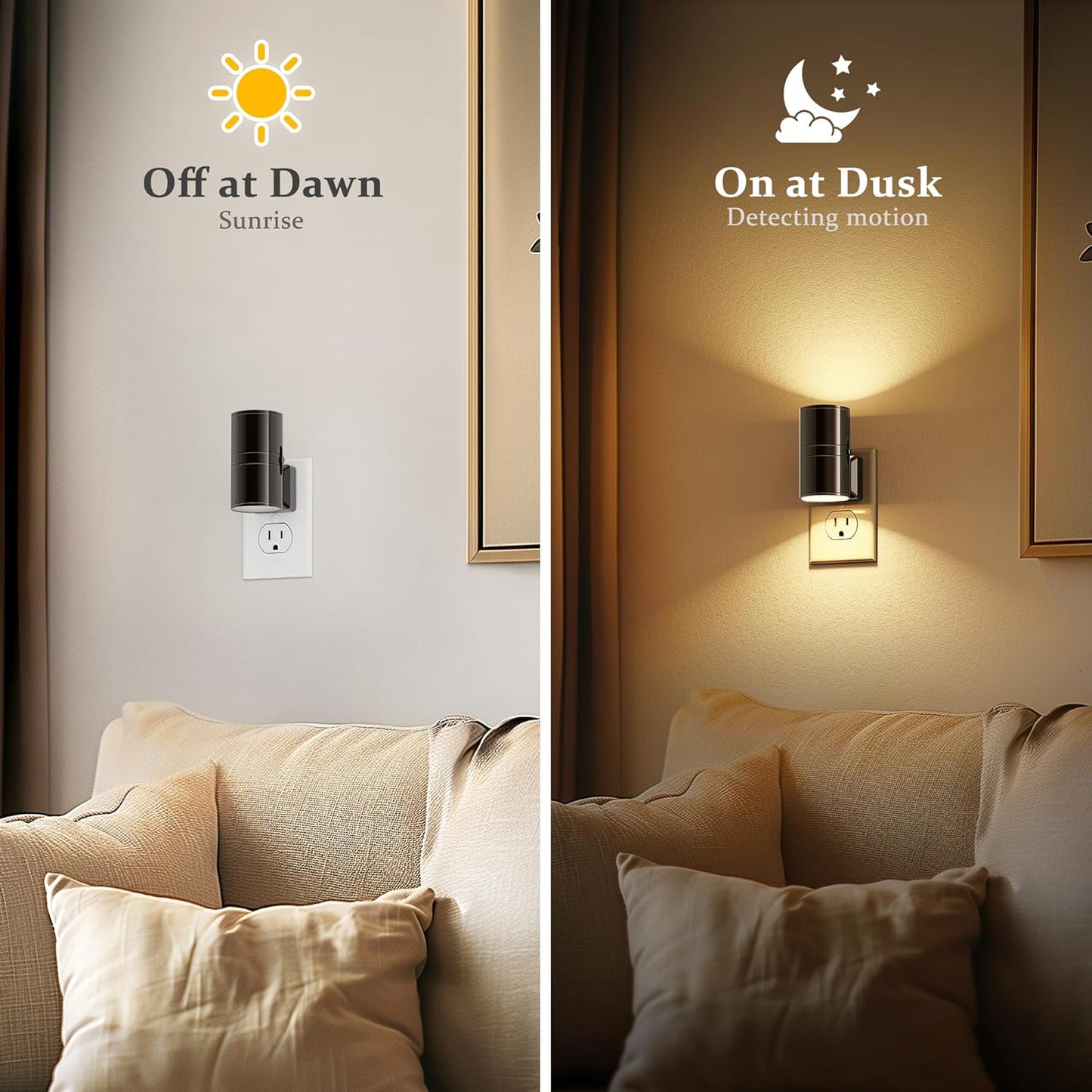JandCase Night Light, LED Night Lights Plug into Wall, 2 Pack Automatic Nightlight with Light Sensor, 3000K Soft White 0-100LM Dimmable Modern Nightlight for Kids Bedroom Hallway