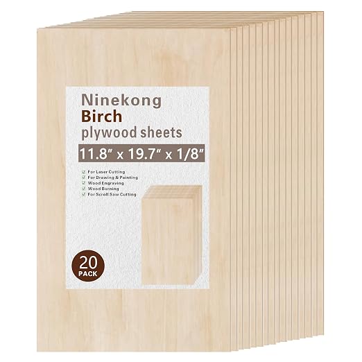 20 Pack Birch Plywood Sheets 1/8", 11.8"x19.7"x1/8" inch Plywood Sheets