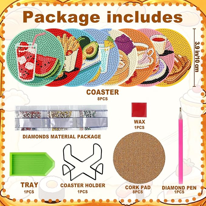 8-Pack Diamond Art Coaster Kit